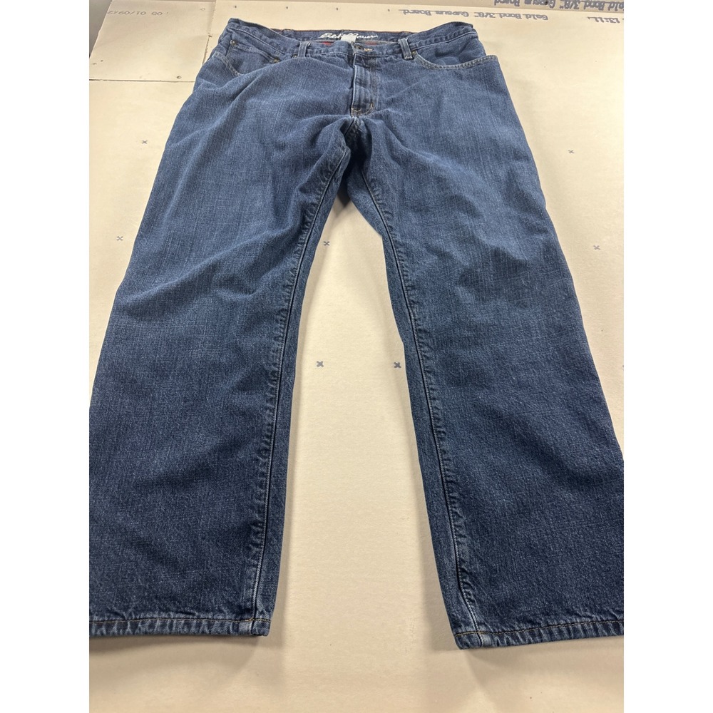 Eddie Bauer Mens Flannel Lined Relaxed Fit Jeans Blue Plaid 38x30 Specially Dyed